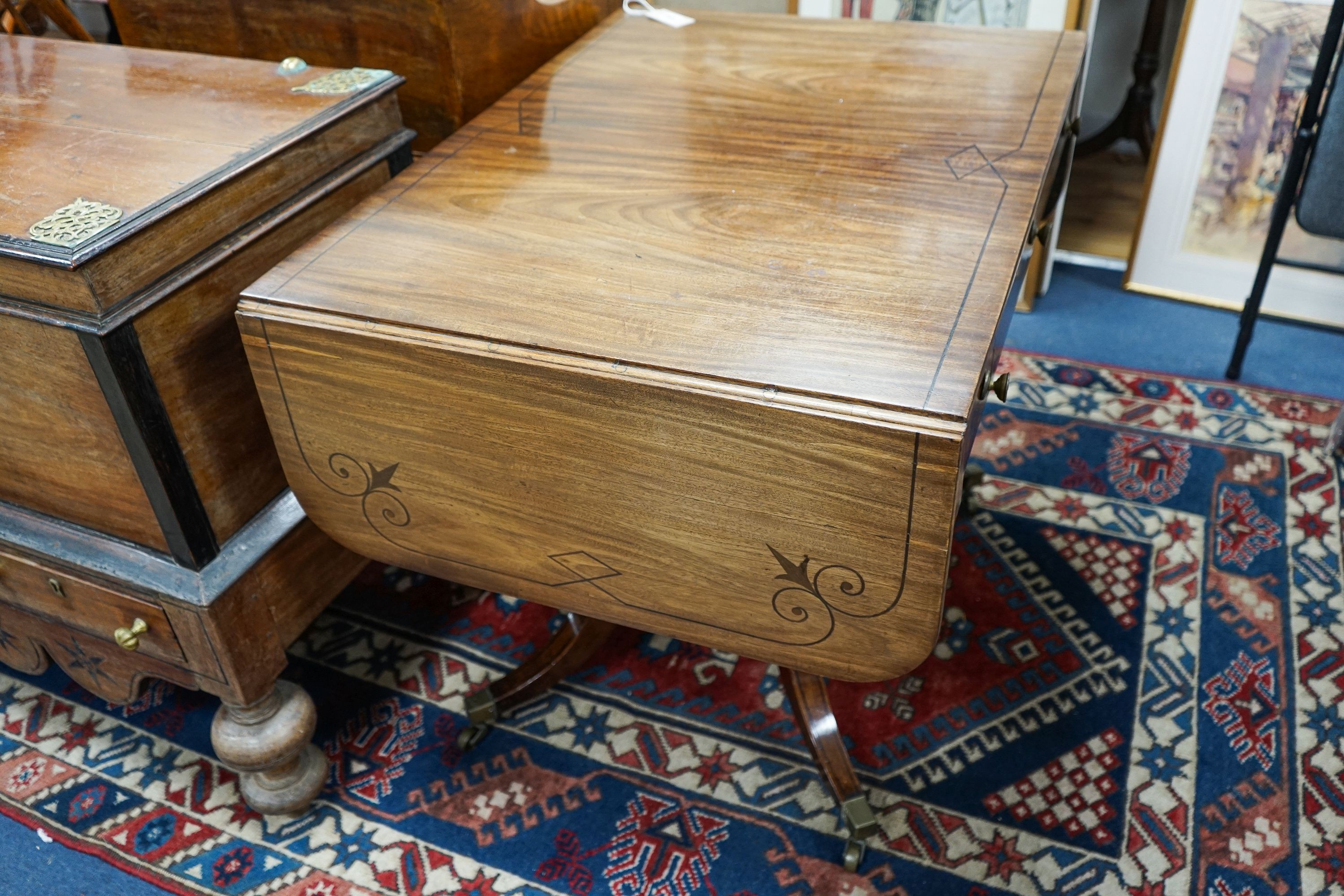 A Regency mahogany sofa table, width 92cm, depth 66cm, height 73cm